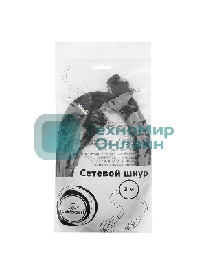 Кабель питания Cablexpert PC-186-1-3M, 3м, Schuko- C13, 3x1кв.мм, черный, с заземлением, пакет