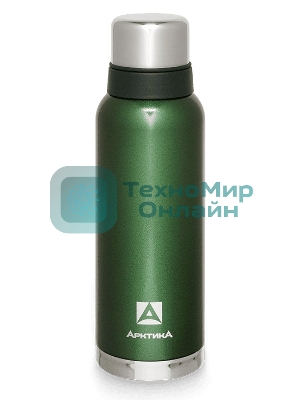 Термос Арктика 106-1200 зеленый, узкое горло 1,2 л, американский дизайн, антивандальное покрытие, две чашки, холод/тепло 32 ч