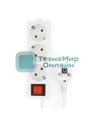 Сетевой фильтр Гарнизон ELB-G3-W-3, 3 евророзетки с выключателем и заземлением, допустимый ток 16А, длина 3м.