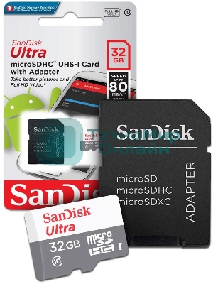 Флеш карта microSD 32GB SanDisk microSDHC Class 10 Ultra (SD адаптер) UHS-I 100MB/s