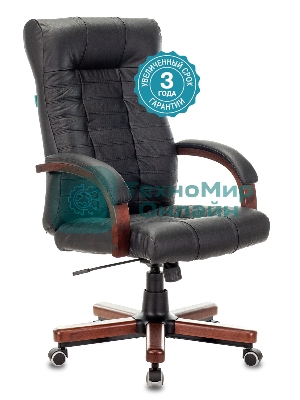 Кресло Бюрократ KB-10WALNUT/B/LEATH черный, кожа