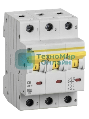Выключатель автоматический трехполюсный ВА47-60M 3Р 6А 6кА С MVA31-3-006-C IEK