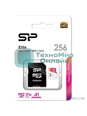 Флеш карта microSD 256Gb Silicon Power Elite A1 microSDXC Class 10 UHS-I U3 100 Mb/s (SD адаптер)