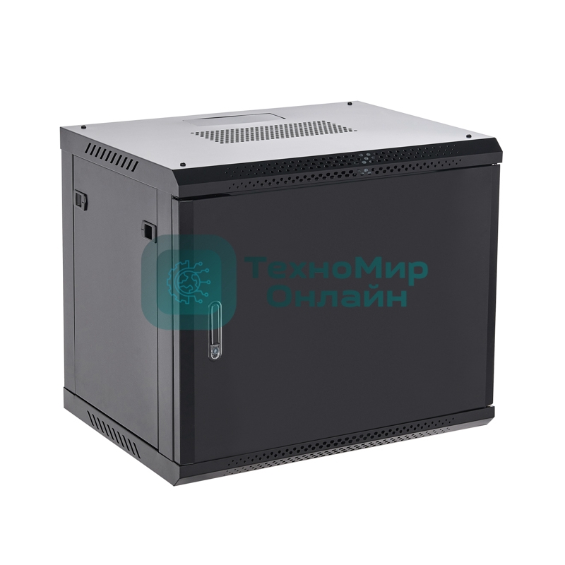 Шкаф коммутационный Rexant настенный 9U 400x542 мм пер. дв. металл черный