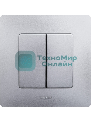 Выключатель 2-клавишный, авт.клеммы, 10 AX, 250 В 672402 Legrand Etika Алюминий