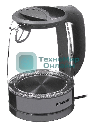 Чайник электрический Starwind SKG2315 1.7 л, 2200 Вт, серый/серебристый (корпус: стекло)