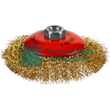 Щетка коническая для УШМ, витая стальная латунированная проволока 0,3 мм, d=125 мм, MIRAX 35143-125