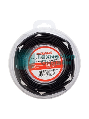 Трубка термоусаживаемая Rexant 6,0/3,0 мм черная, ролик 2,44 м