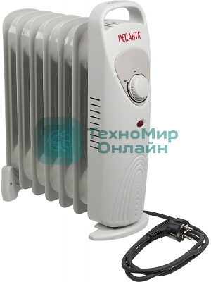 Обогреватель масляный Ресанта ОММ-7Н (7 секций) белый, 700 Вт, 10 м2, термостат 67/3/1