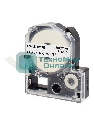 Картридж ленточный Cactus CS-LK4WBN черный шрифт, белый фон (12 мм, 9 м) для Epson LW300/LW400/LW700/LW600P/LW1000P/K400/Z700/Z900