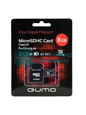 Флеш карта QUMO QM8GMICSDHC10 8Gb MicroSDHC Class 10, SD adapter