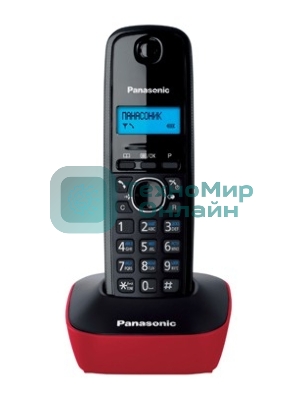 Телефон беспроводной (DECT) Panasonic KX-TG1611RUR (красный) АОН, Caller ID,12 мелодий звонка,подсветка дисплея,поиск трубки