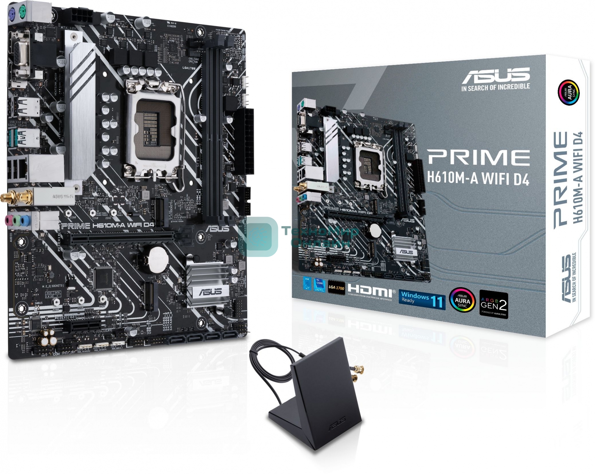 Материнская плата ASUS PRIME H610M-A WIFI D4, LGA 1700, Intel H610, 2xDDR4, 4xSATA, 2xM.2, 1xPCI-E 4.0 x16, 1xHDMI, 1xDisplayPort, 1x 1Gb LAN, 2xUSB-A 3.2 Gen 2, 4xUSB-A 2.0, 3x3.5 мм, 7.1, Micro-ATX
