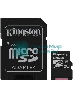 Флеш карта microSDHC 128Gb microSDXC Kingston SDCS2/128Gb Class10 UHS-I Canvas Select up to 100Mb/s с адапт.