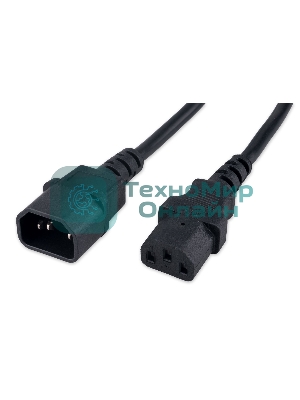 Кабель питания Гарнизон GPC-189-1-1.8M, C13-C14, 3x1.0 мм2, 16А, CCA, с заземлением, 1.8 м, черный, пакет