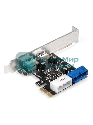 Контроллер ExeGate EXE-342 (PCI-E x1 v2.0, 2хUSB 3.0 ext.+ 1х19pin int. (внутренние коннекторы для подключения 2хUSB 3.0 портов на корпусе), разъем доп.питания, VIA Labs Chipset VL805)
