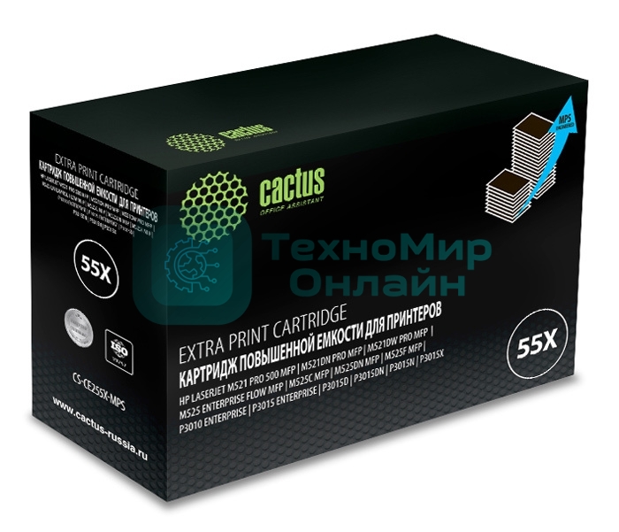 Картридж лазерный Cactus CS-CE255X-MPS черный (15000 стр.) для HP LaserJet M521 Pro 500 MFP, M521dn Pro MFP, M521dw Pro MFP, M525, M525c MFP, M525f, P3010, P3015, P3015d, P3015dn, P3015x
