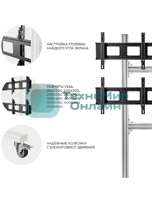 Напольный мобильный стенд ONKRON FSPRO2L-22 для видеостен 2х2 4 x 40”- 50