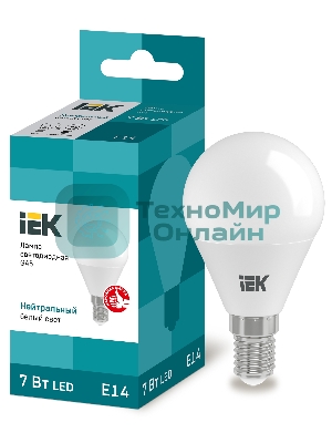 Лампа cветодиодная IEK LLE-G45-7-230-40-E14 ECO G45 шар 7Вт 230В 4000К E14