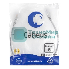 Шнур комм. Cabeus, кат. 6, неэкр., U/UTP, RJ45/RJ45, LSZH, AWG24, 0.5м, серый