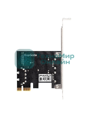 Контроллер ExeGate EXE-342 (PCI-E x1 v2.0, 2хUSB 3.0 ext.+ 1х19pin int. (внутренние коннекторы для подключения 2хUSB 3.0 портов на корпусе), разъем доп.питания, VIA Labs Chipset VL805)