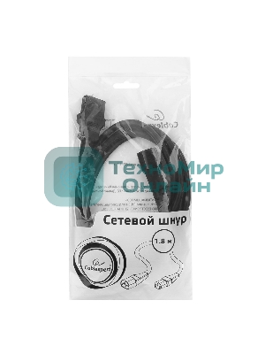 Кабель питания сист.блок-монитор Cablexpert PC-189-1-1.8M, 1.8м, C13-C14, 3x1кв.мм., черный, с заземлением