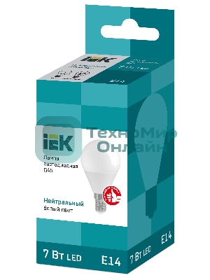 Лампа cветодиодная IEK LLE-G45-7-230-40-E14 ECO G45 шар 7Вт 230В 4000К E14