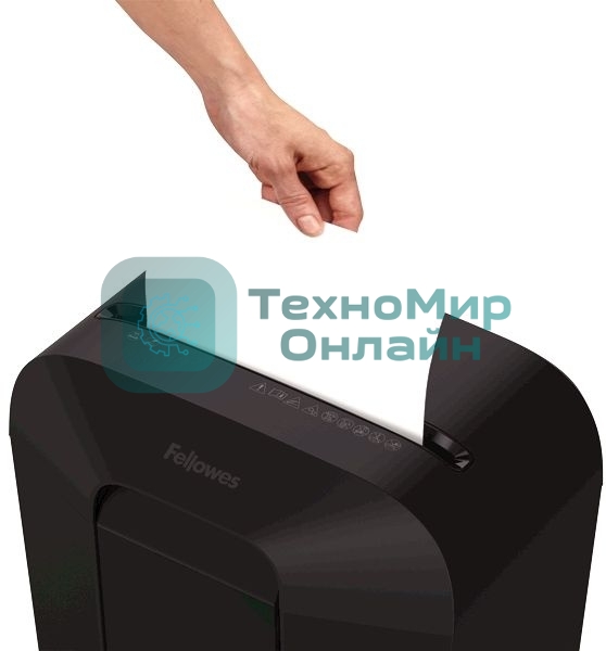 Шредер Fellowes PowerShred LX50 черный (секр.P-4)/перекрестный/9лист./17лтр./скрепки/скобы/пл.карты