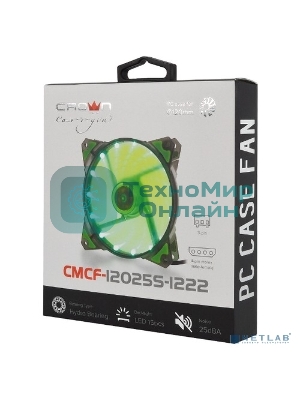 Вентилятор для корпуса Crown CMCF-12025S-1222 черный/зеленый, 120 мм, 1650 об/мин, 28 дБ, 3 pin