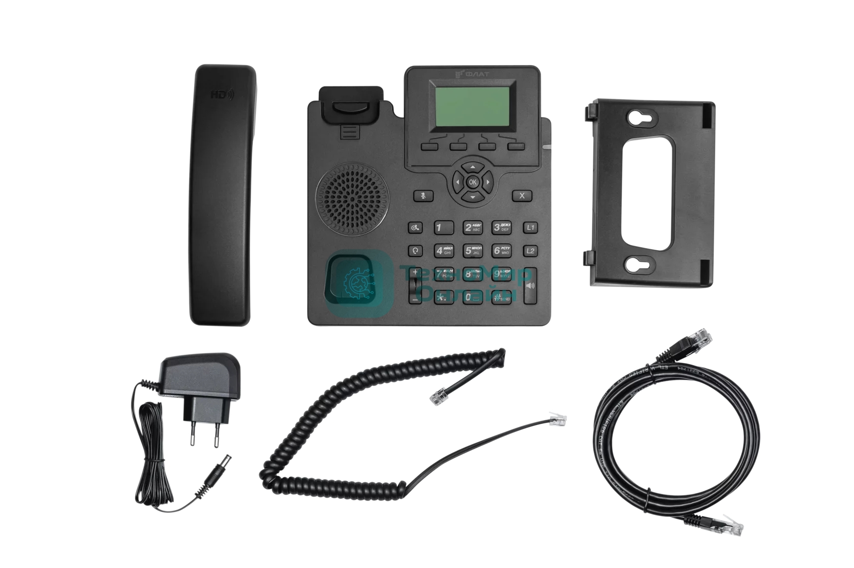 IP-телефон Flat-Phone C10: 2 SIP-аккаунта, 2 порта 10/100BASE-T (RJ-45), ЖК-дисплей, PoE, адаптер питания 220В, ТОРП