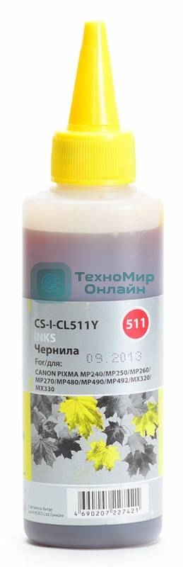 Чернила Cactus CS-I-CL511Y желтый (100мл) Canon PIXMA MP240/MP250/MP260/MP270/MP480