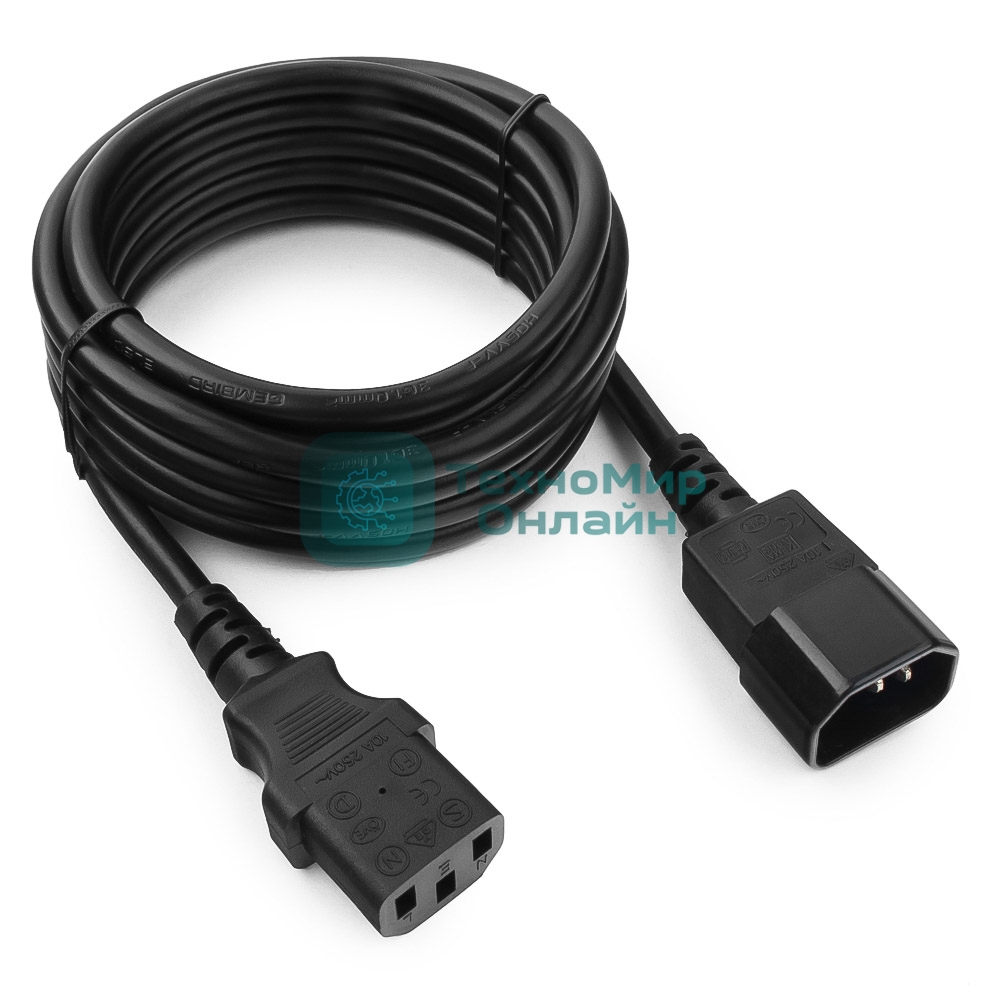 Кабель питания сист.блок-монитор Cablexpert PC-189-1-3M, 3м, C13-C14, 3x1кв.мм., черный, с заземлением