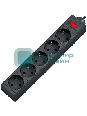 Сетевой фильтр Defender ES, 1.8 м, 5 розеток, черный