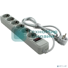 Сетевой фильтр ExeGate EX266865RUS SP-6-1.5G (6 розеток, 1.5 м, евровилка, светло-серый)