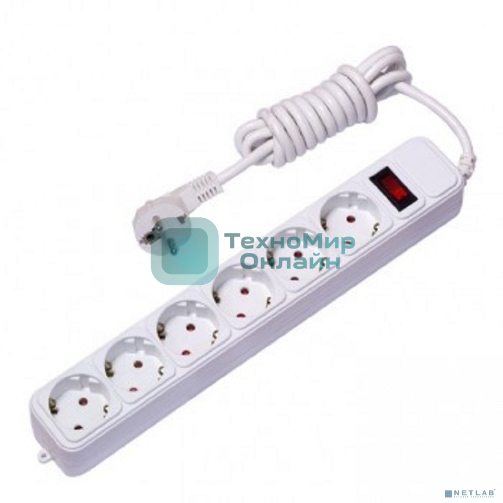 Сетевой фильтр EKF UFP10-375-6-05 6x5 м 10А/2,2 кВт с выкл. c/з ПВС 3х0,75 Блокбастер EKF PROxima