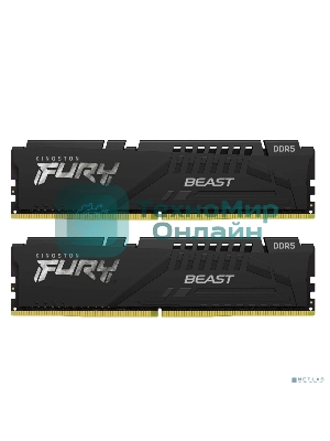 Оперативная память Kingston Fury Beast, DDR5, 32Gb (2x16GB), 6000MHz, CL30, DIMM, с радиатором, черный