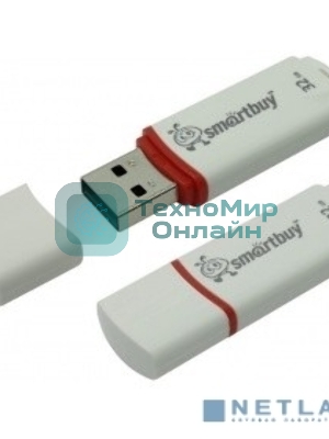 Флешка USB SmartBuy Crown white (SB32GbCRW-W), 32Gb, USB 2.0, R/W 15/5, белый/красный
