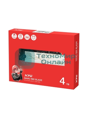 Накопитель SSD ADATA XPG MARS 980 BLADE, 4Tb, PCIe 5.0 x4, M.2 2280, NVMe, R/W 14000/13000 3D-NAND