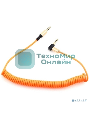 Кабель Cablexpert аудио 90˚ спиральный CCAB-02-35MMLC-1.8MO. 3.5 Jack (M)/3.5 Jack (M), оранжевый, 1.8м, блистер