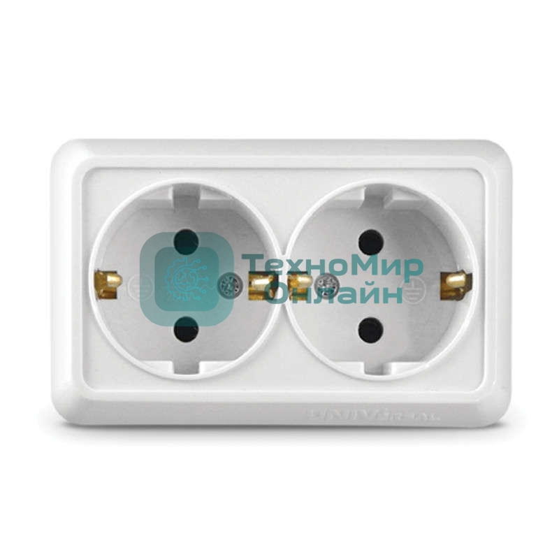 Розетка 2-м ОП Олимп 16А с заземл. белый UNIVersal О0128