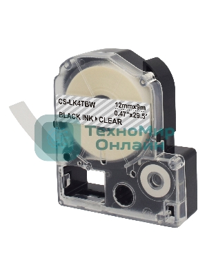 Картридж ленточный Cactus CS-LK4TbW черный шрифт, прозрачный фон (12 мм, 9 м) для Epson LW300/LW400/LW700/LW600P/LW1000P/K400/Z700/Z900