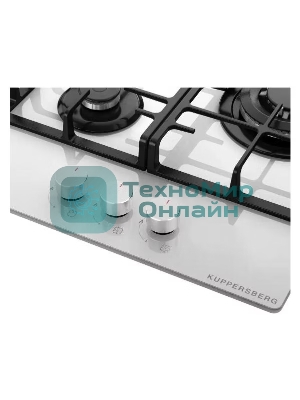 Варочная панель Kuppersberg FG 46 W газ, High-Tech, 45 см, автоматический электроподжиг, газ-контроль, форсунки под сжиженый газ, SABAF конфорки, чугунные решетки, цвет белый, цвет фурнитуры белый