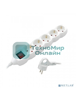 Удлинитель сетевой СТАРТ SP 5x3, 5 розетки, до 16А, 3 м, с заземлением, кнопка включения, белый