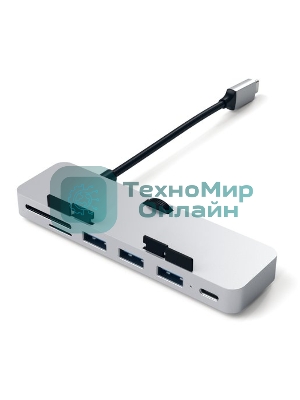 USB-концентратор Satechi Aluminum Type-C Clamp Hub Pro для new 2017 iMac и iMac Pro. Интерфейс USB-C. 3 разъема USB 3.0, 1 разъем USB-C, слоты для карты памяти SD, Micro SD, серебряный.