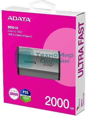 Внешний SSD ADATA SD810, 2TB, USB 3.2 Gen 2x2 Type-C, R/W 2000/2000, серебристый