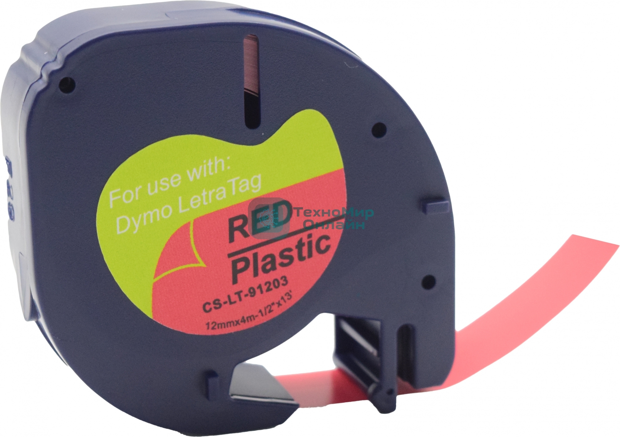 Картридж ленточный Cactus CS-LT-91203 черный шрифт, красный фон (12 мм, 4 м) для Dymo Letra Tag LT-100H