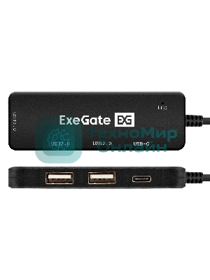 USB-концентратор 4-в-1 ExeGate DUB-211C (кабель-адаптер USB3.0 Type-C --> 2xUSB2.0, 1xUSB3.0 (5Gb/s), Type-C DATA (480MB/s), Plug&Play, черный)