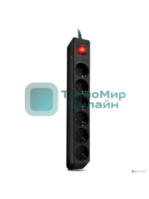 Сетевой фильтр SVEN Optima 3,0 м (6 розеток с защитными шторками) черный, цветная коробка