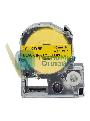 Картридж ленточный Cactus CS-LK5YBP черный, 18мм, 9м для Epson LW400/LW700/LW600P/LW1000P/K400/Z700/Z900