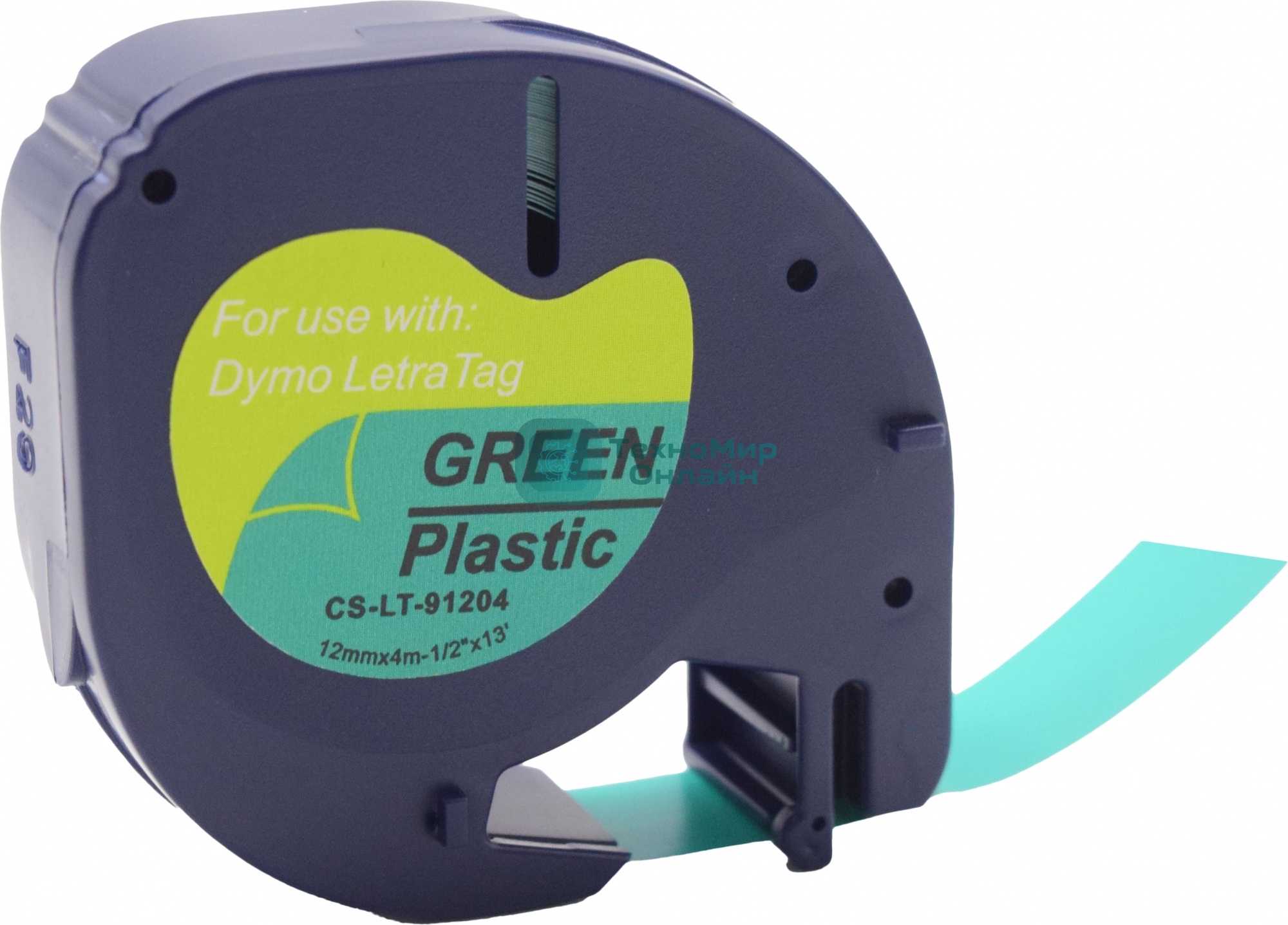 Картридж ленточный Cactus CS-LT-91204 черный шрифт, зеленый фон (12 мм, 4 м) для Dymo Letra Tag LT-100H